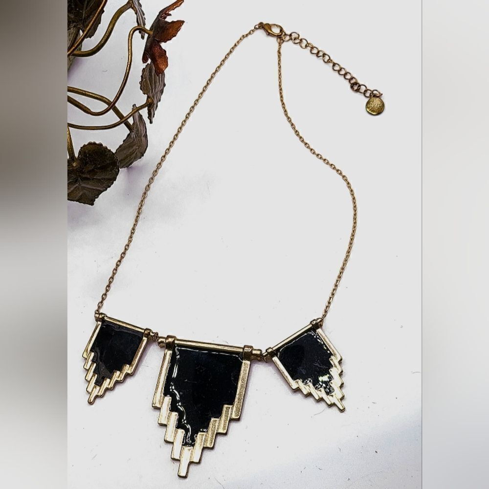 "5/$25" Vivaci Black and Golstone Geometric Statement Necklace
